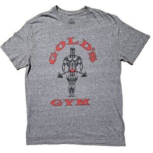 Golds Gym Shirt Mens XL Gray Muscle Man Graphic Logo Gym Workout Retro Reprint